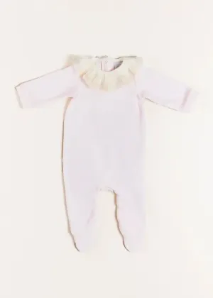 Velour Lace Trim Collar All-In-One in Pink (1mth-12mths)