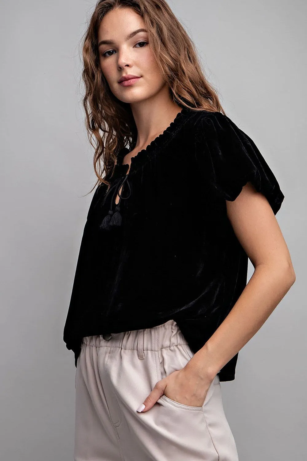 Velvet Drawstring Top