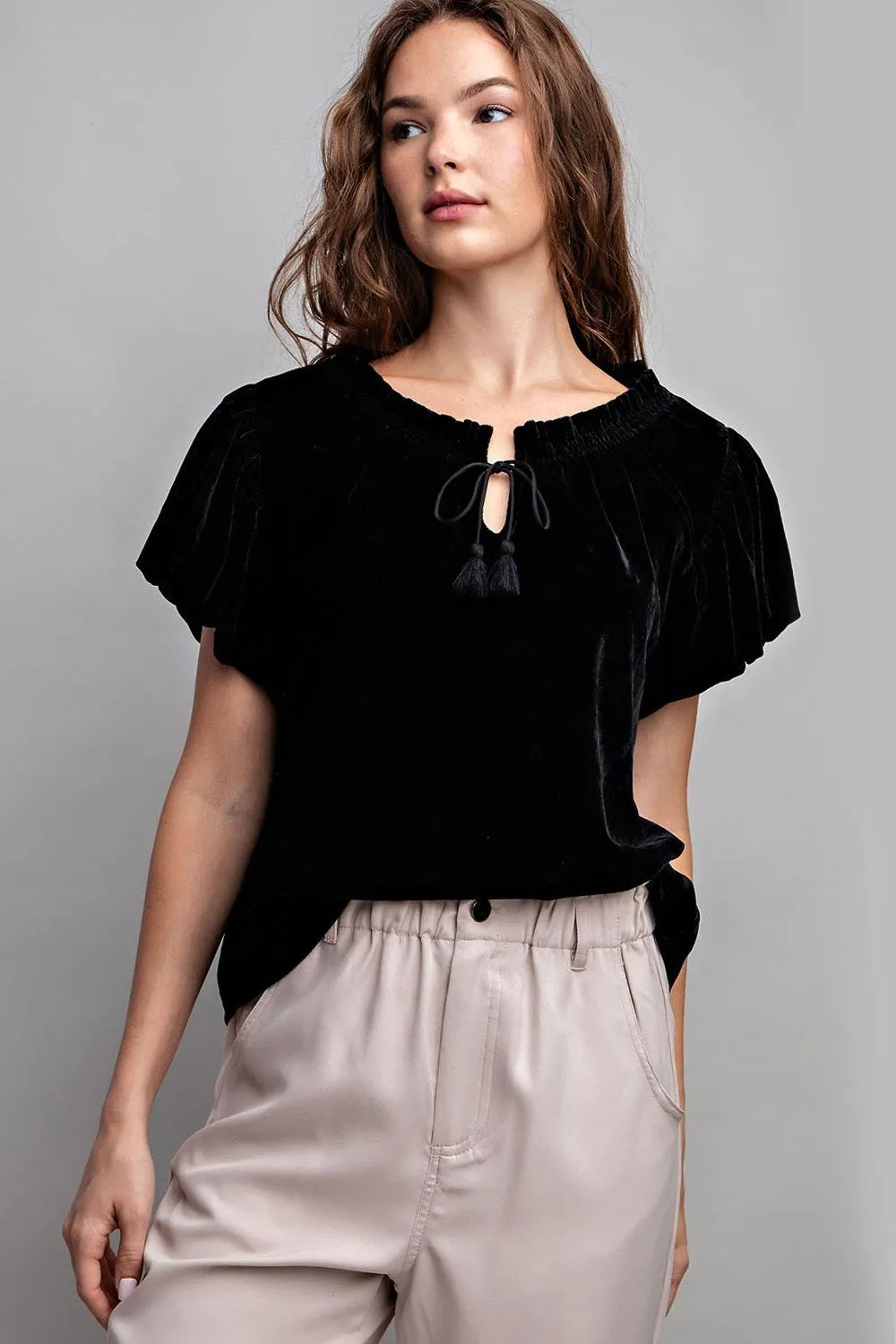 Velvet Drawstring Top