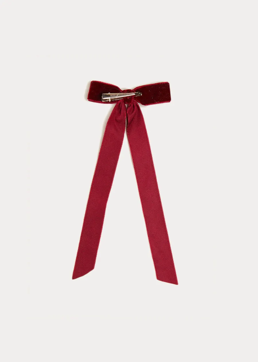 Velvet Long-Bow Clip in Burgundy
