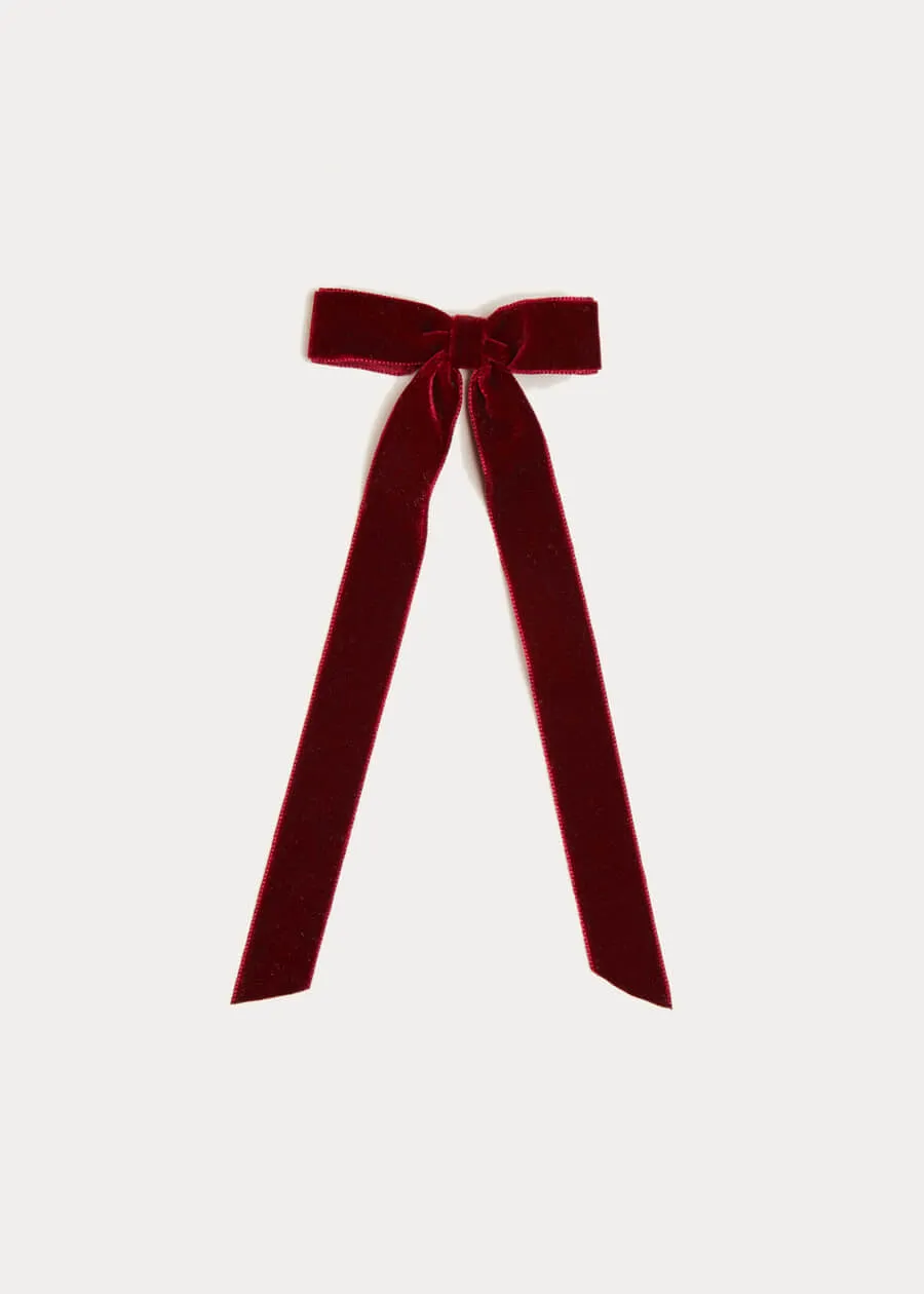 Velvet Long-Bow Clip in Burgundy