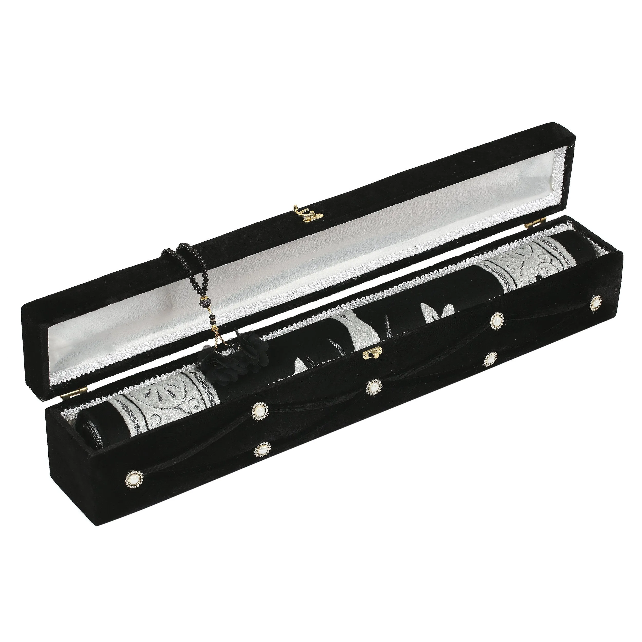Velvet Pearl Prayer Box - Black