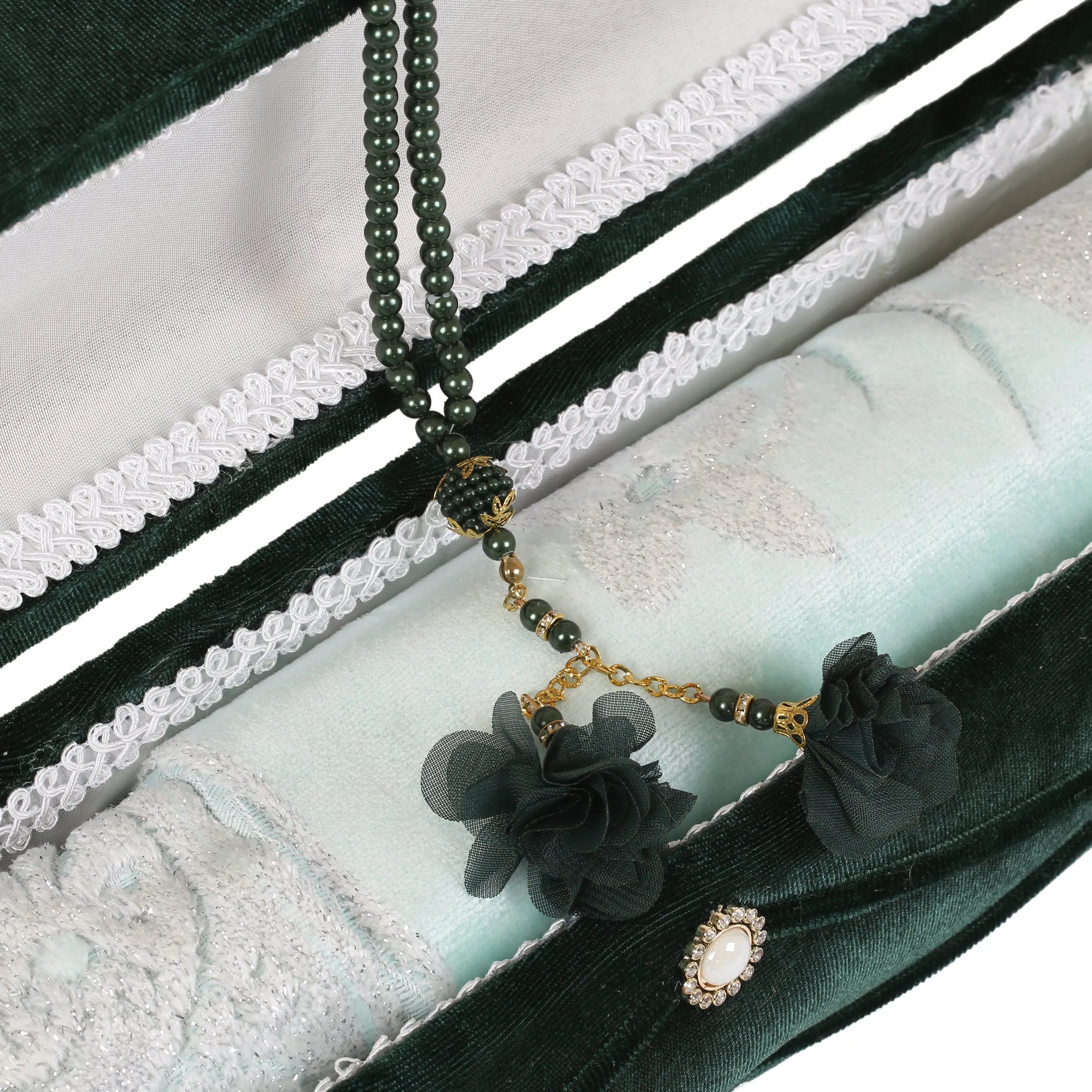 Velvet Pearl Prayer Box - Green