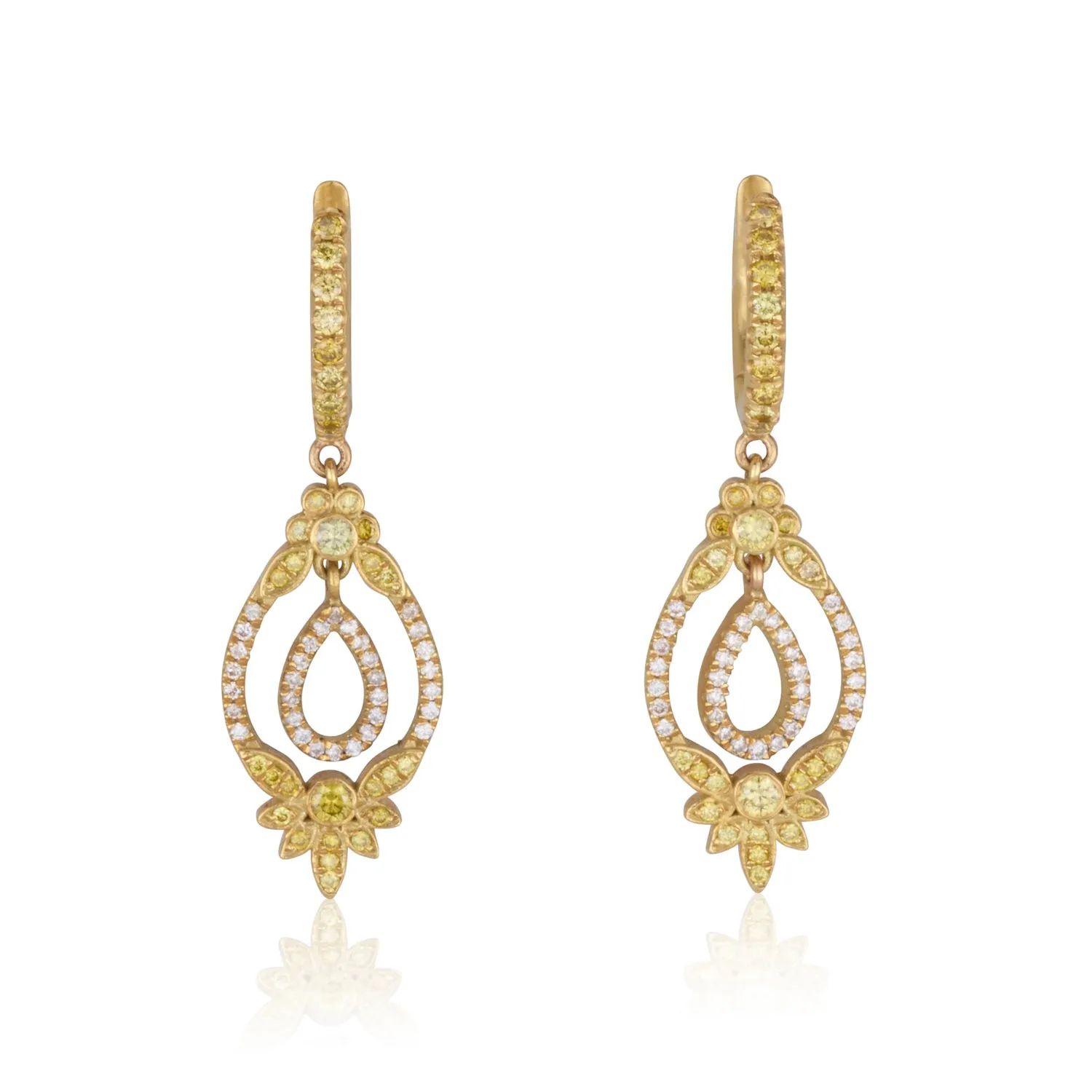 Victorian dazzling white and yellow diamond drop earrings