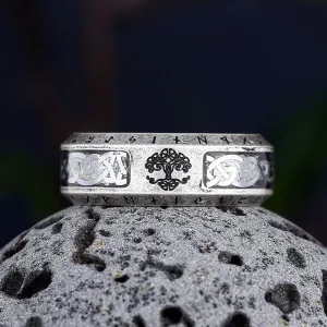 Viking Nordic Tree of Life with Viking Knot & Runes Ring