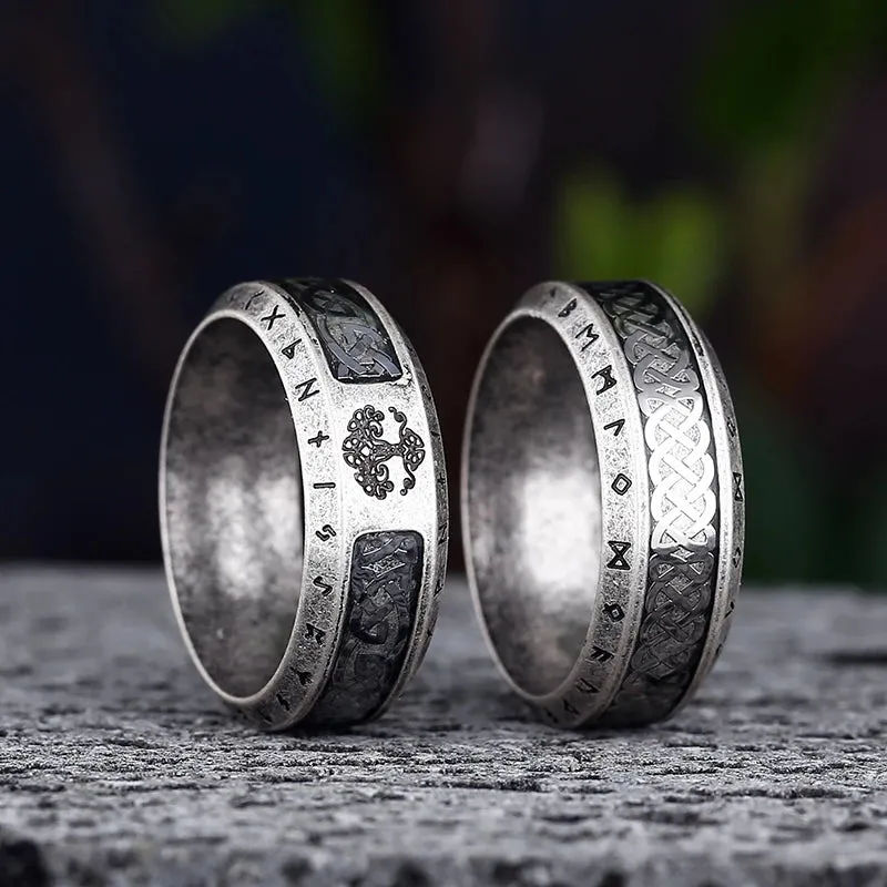 Viking Nordic Tree of Life with Viking Knot & Runes Ring