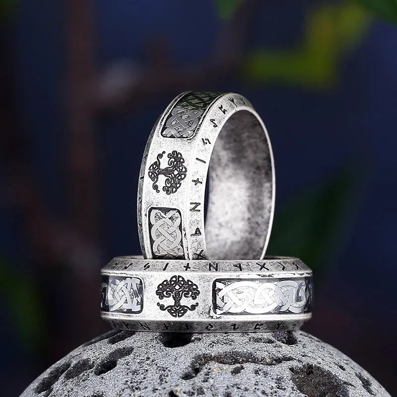 Viking Nordic Tree of Life with Viking Knot & Runes Ring