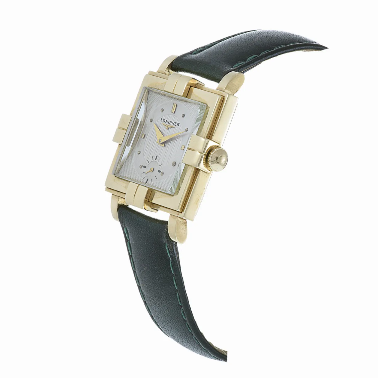 Vintage 1940's Longines 14KT Yellow Gold Guilloche Tank Watch