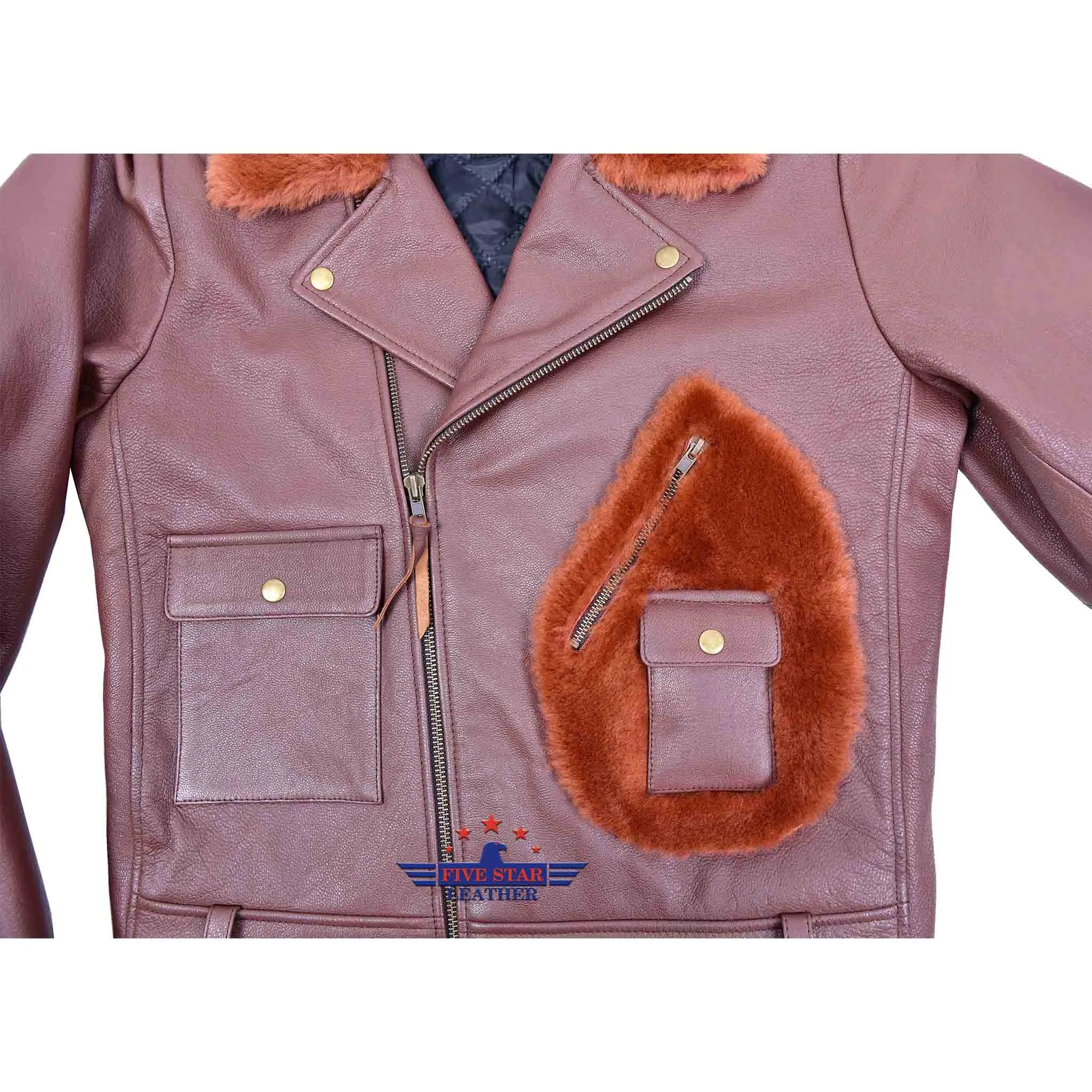 Vintage Beck Biker Jacket Goatskin Leather Russet Brown with Fur Collar