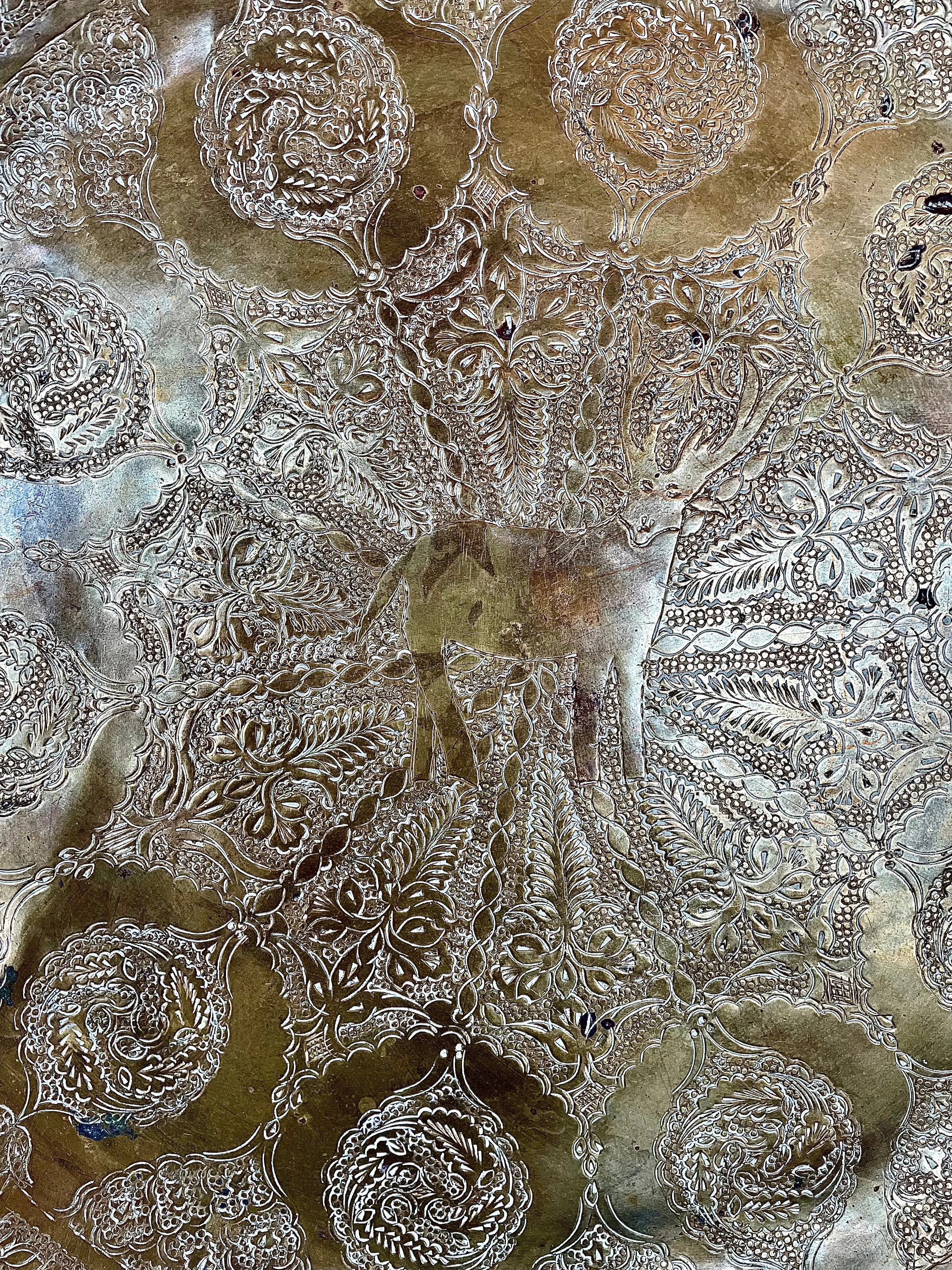 Vintage Brass Etched Stag Tray