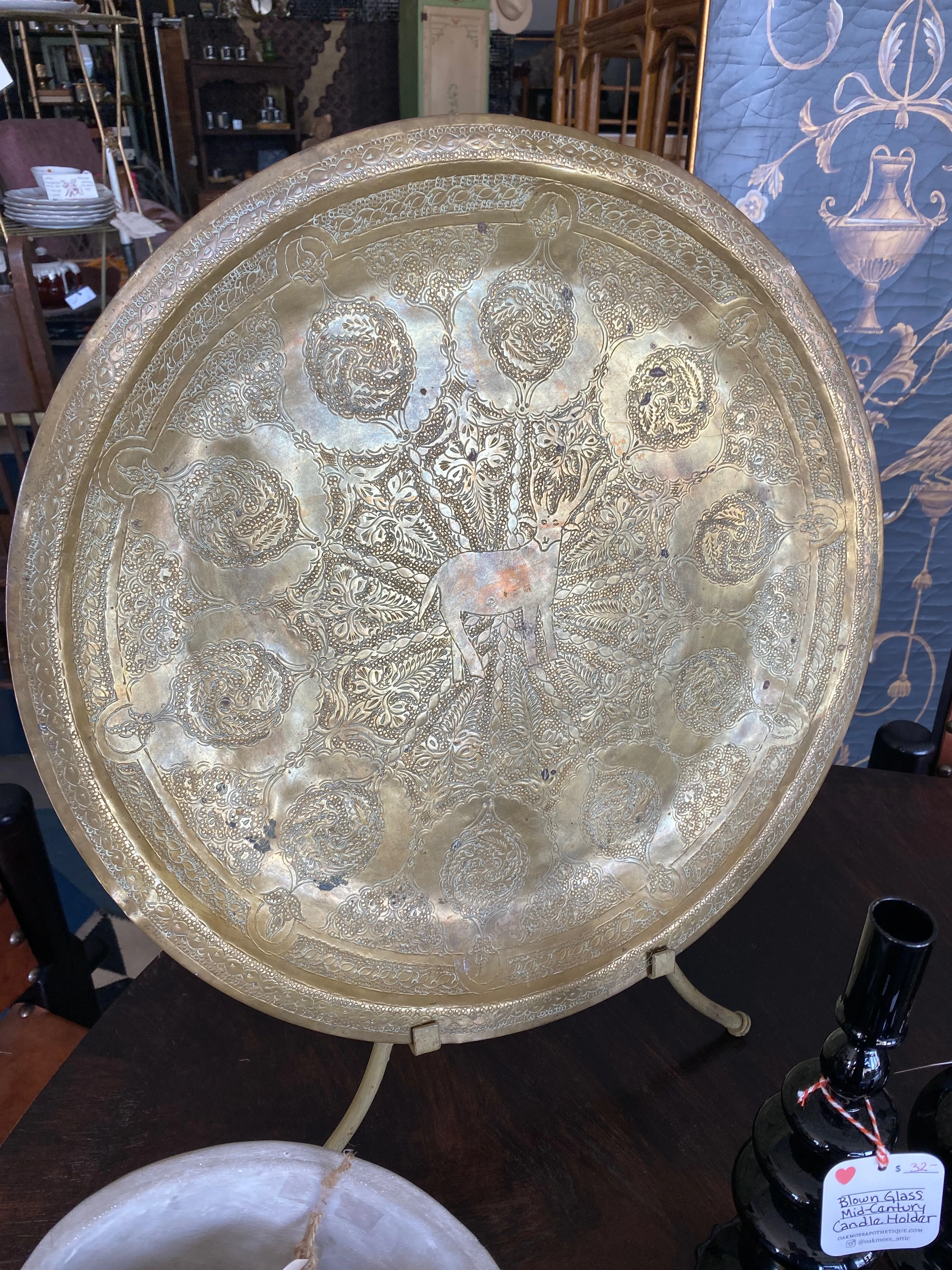 Vintage Brass Etched Stag Tray
