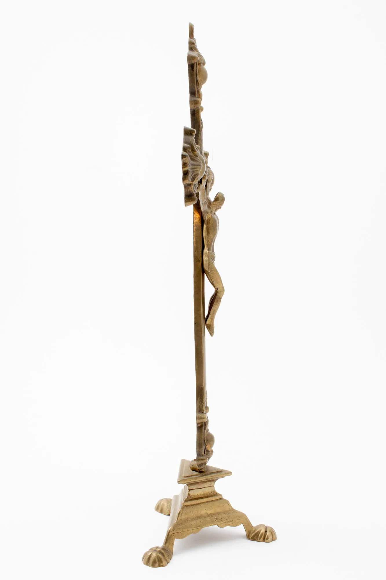 Vintage French Brass Standing Crucifix