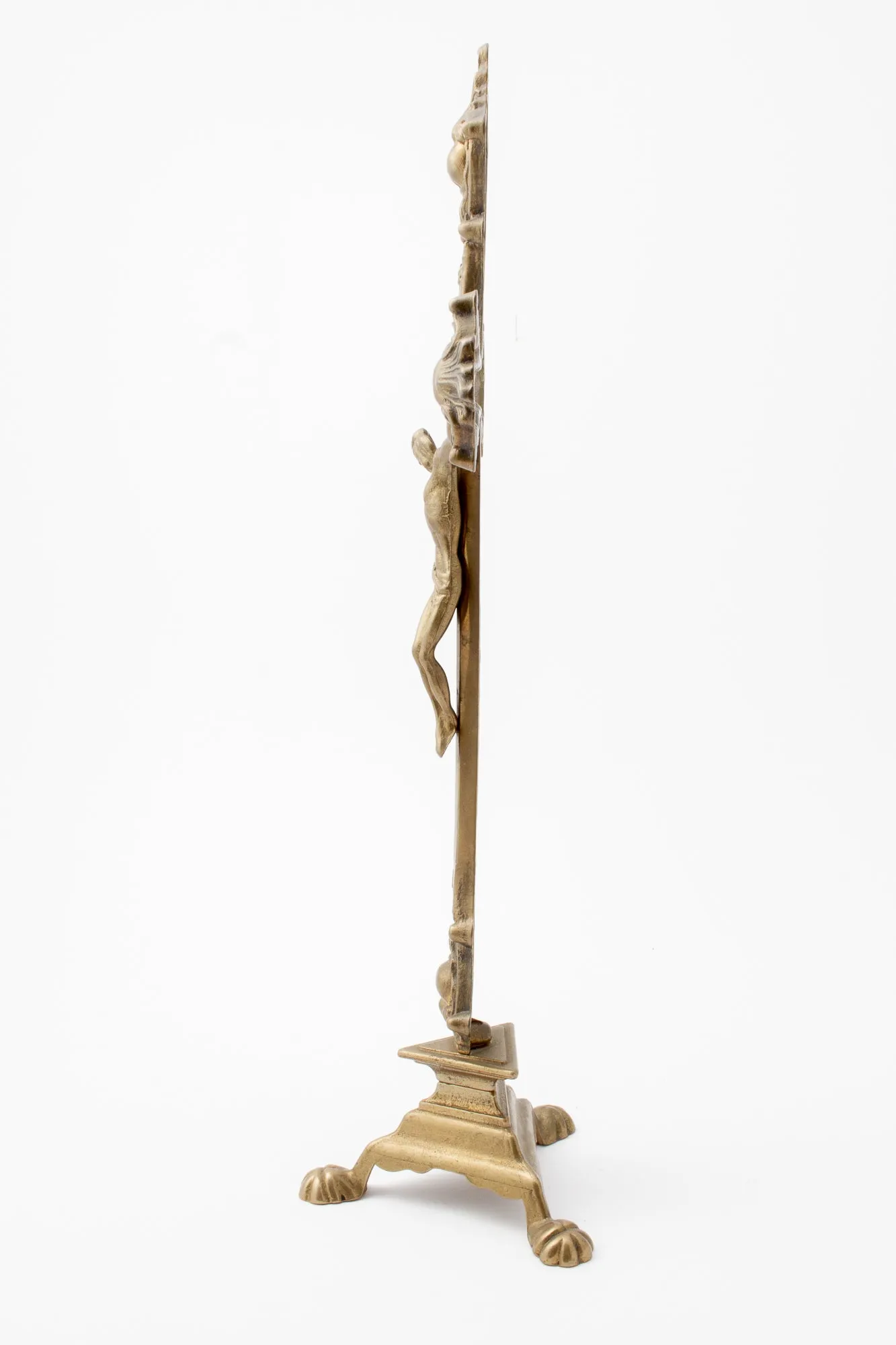 Vintage French Brass Standing Crucifix