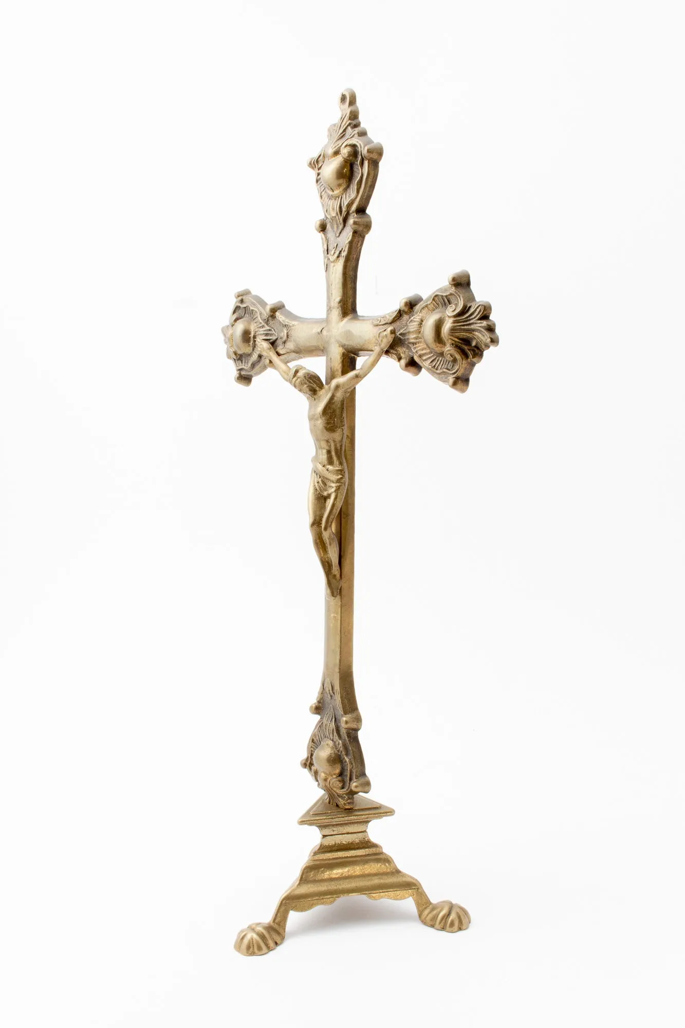 Vintage French Brass Standing Crucifix