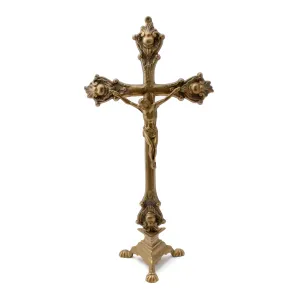 Vintage French Brass Standing Crucifix