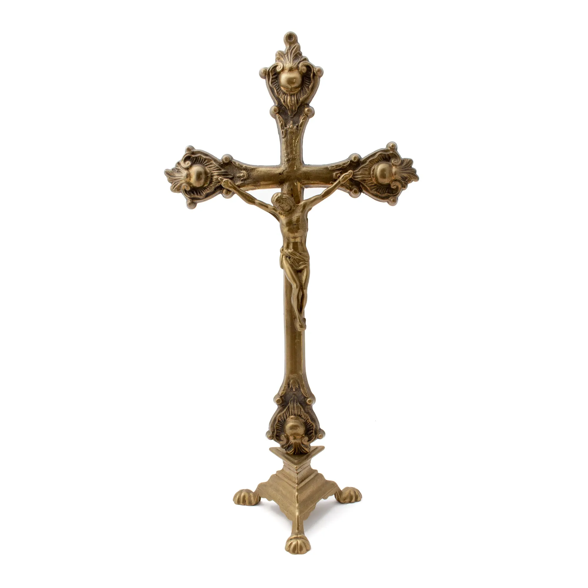 Vintage French Brass Standing Crucifix