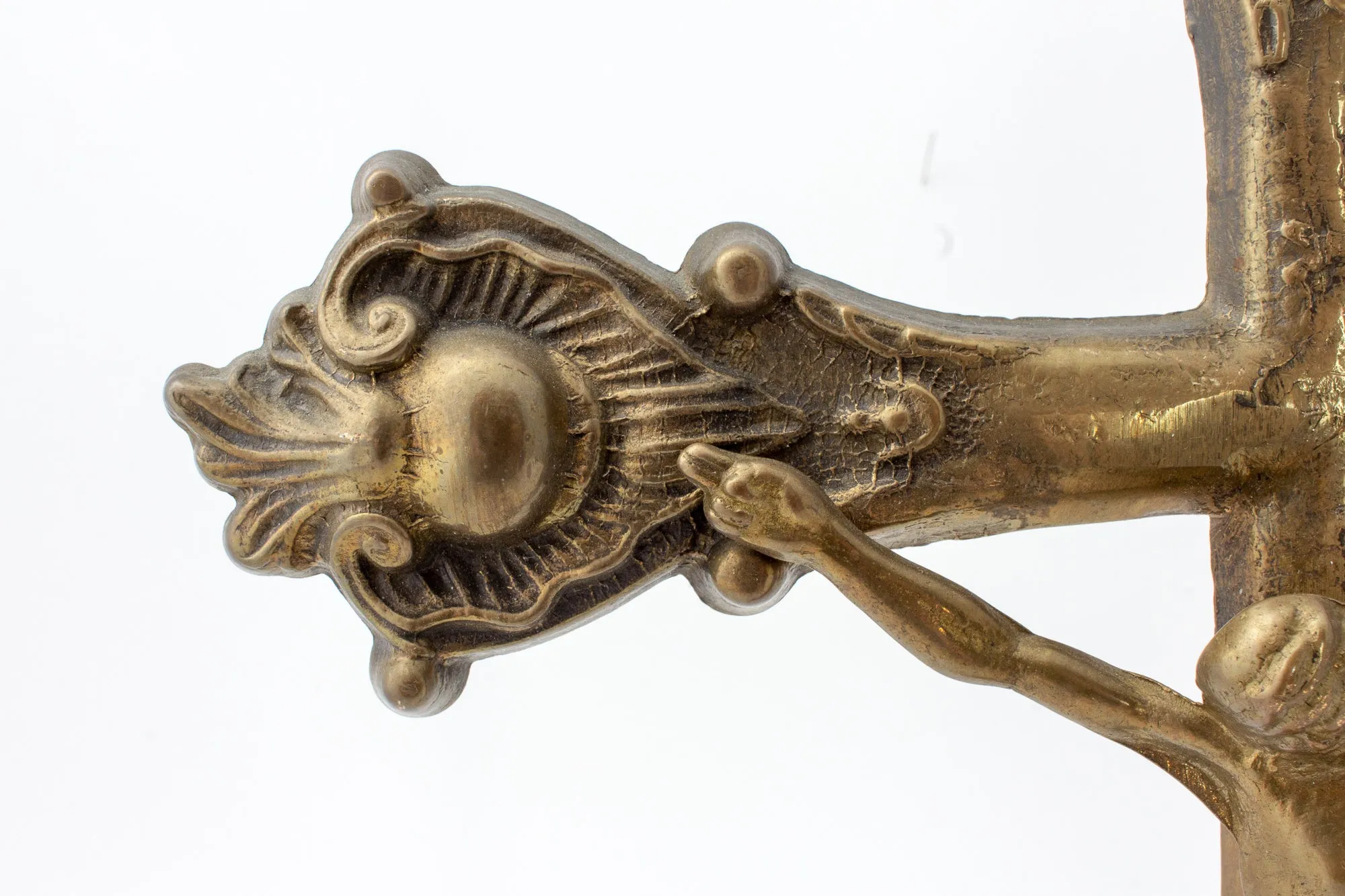 Vintage French Brass Standing Crucifix