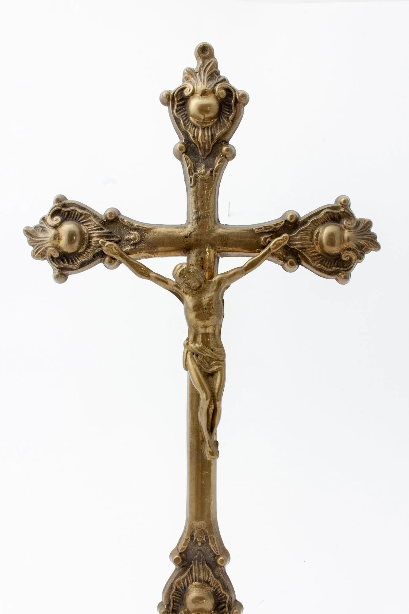 Vintage French Brass Standing Crucifix