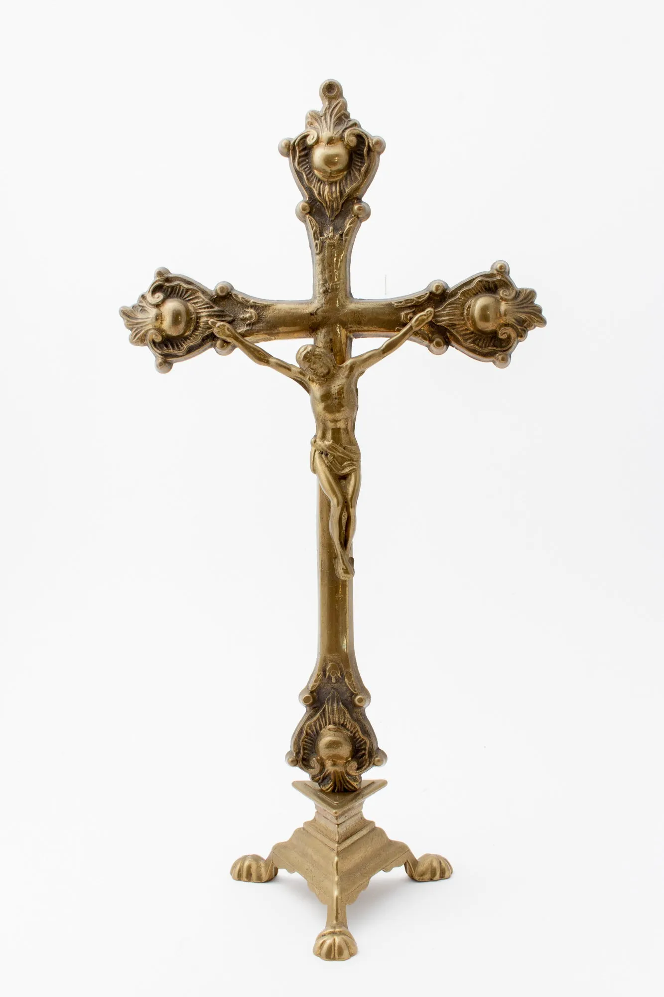 Vintage French Brass Standing Crucifix