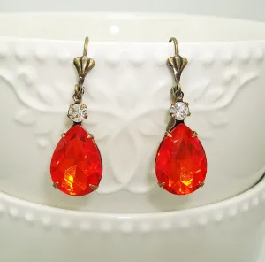 Vintage Hyacinth Swarovski Teardrop Clear Swarovski Crystal Prong Setting Earrings