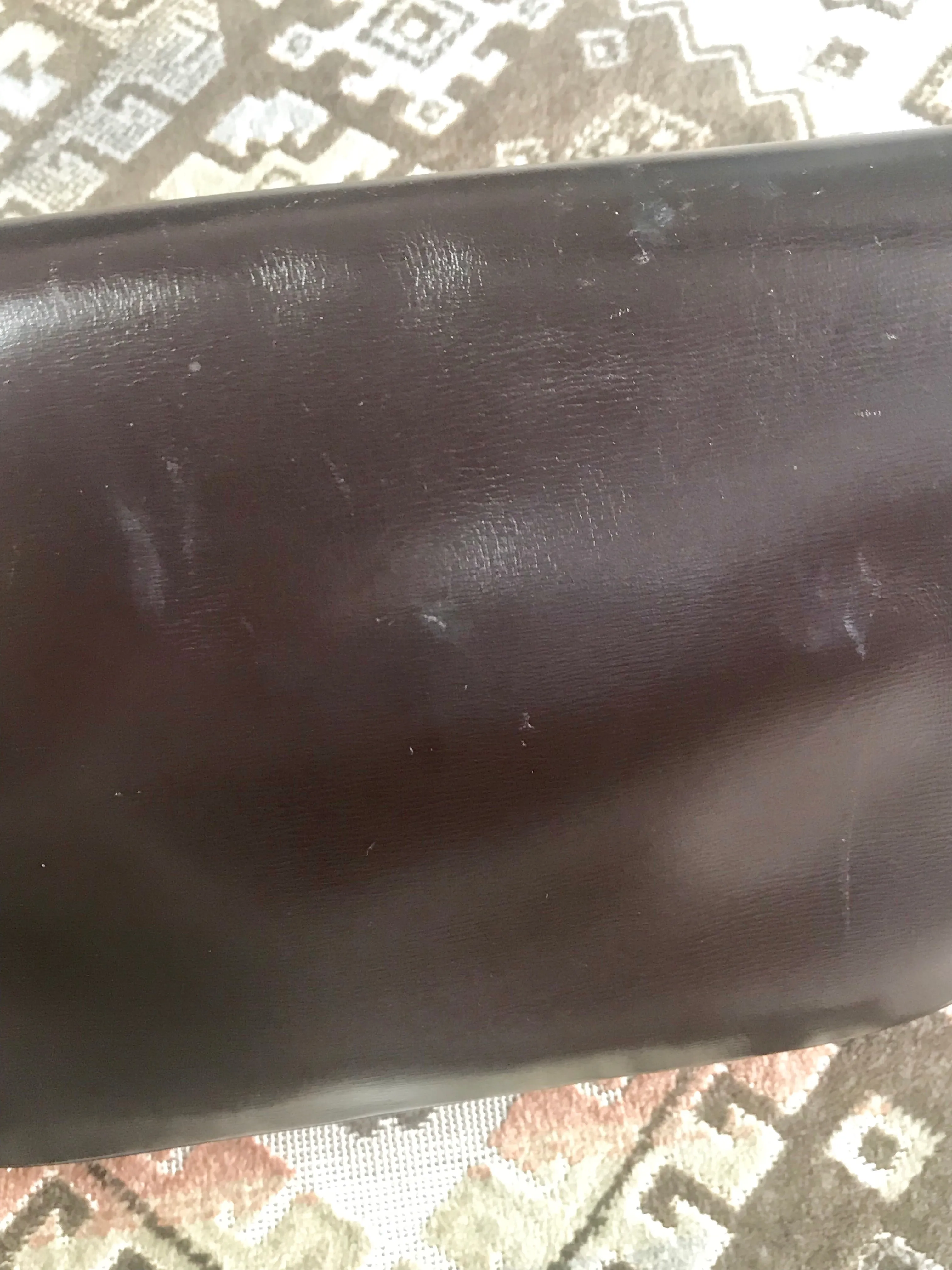 Vintage Lanvin dark brown leather elegant shoulder bag with iconic golden logo motif, Classic purse for daily use. 060620r1