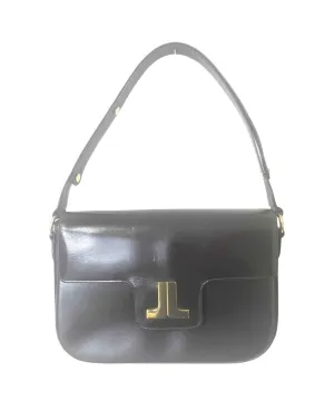 Vintage Lanvin dark brown leather elegant shoulder bag with iconic golden logo motif, Classic purse for daily use. 060620r1