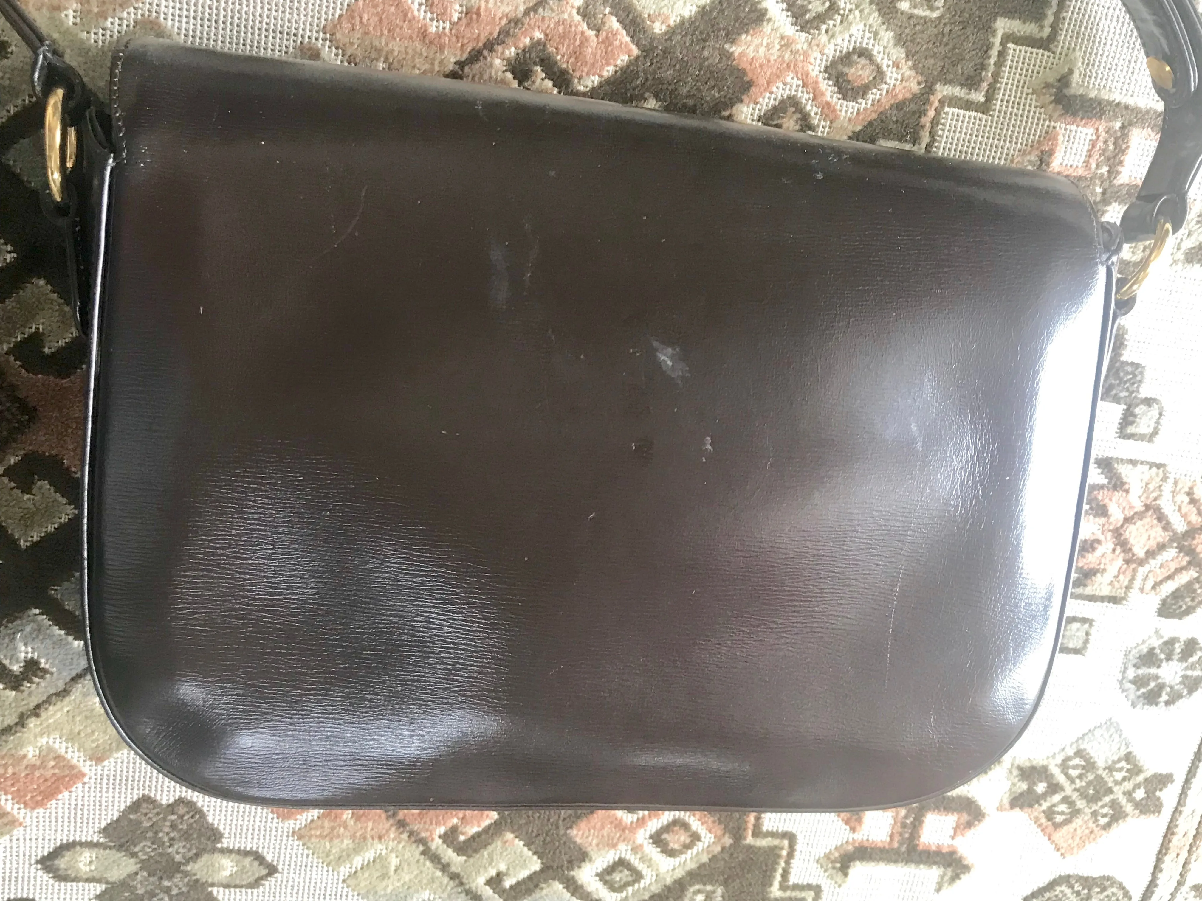 Vintage Lanvin dark brown leather elegant shoulder bag with iconic golden logo motif, Classic purse for daily use. 060620r1