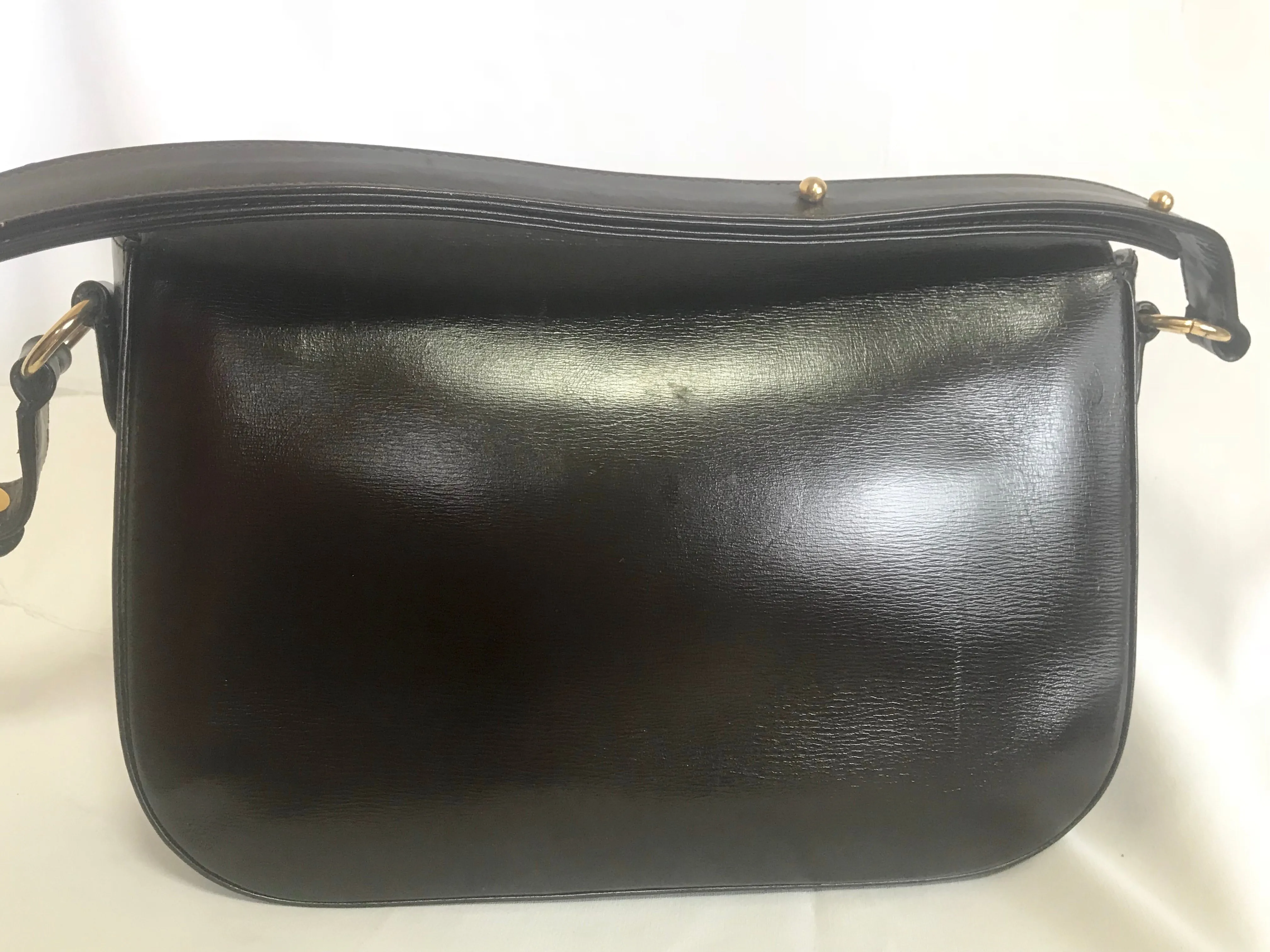 Vintage Lanvin dark brown leather elegant shoulder bag with iconic golden logo motif, Classic purse for daily use. 060620r1