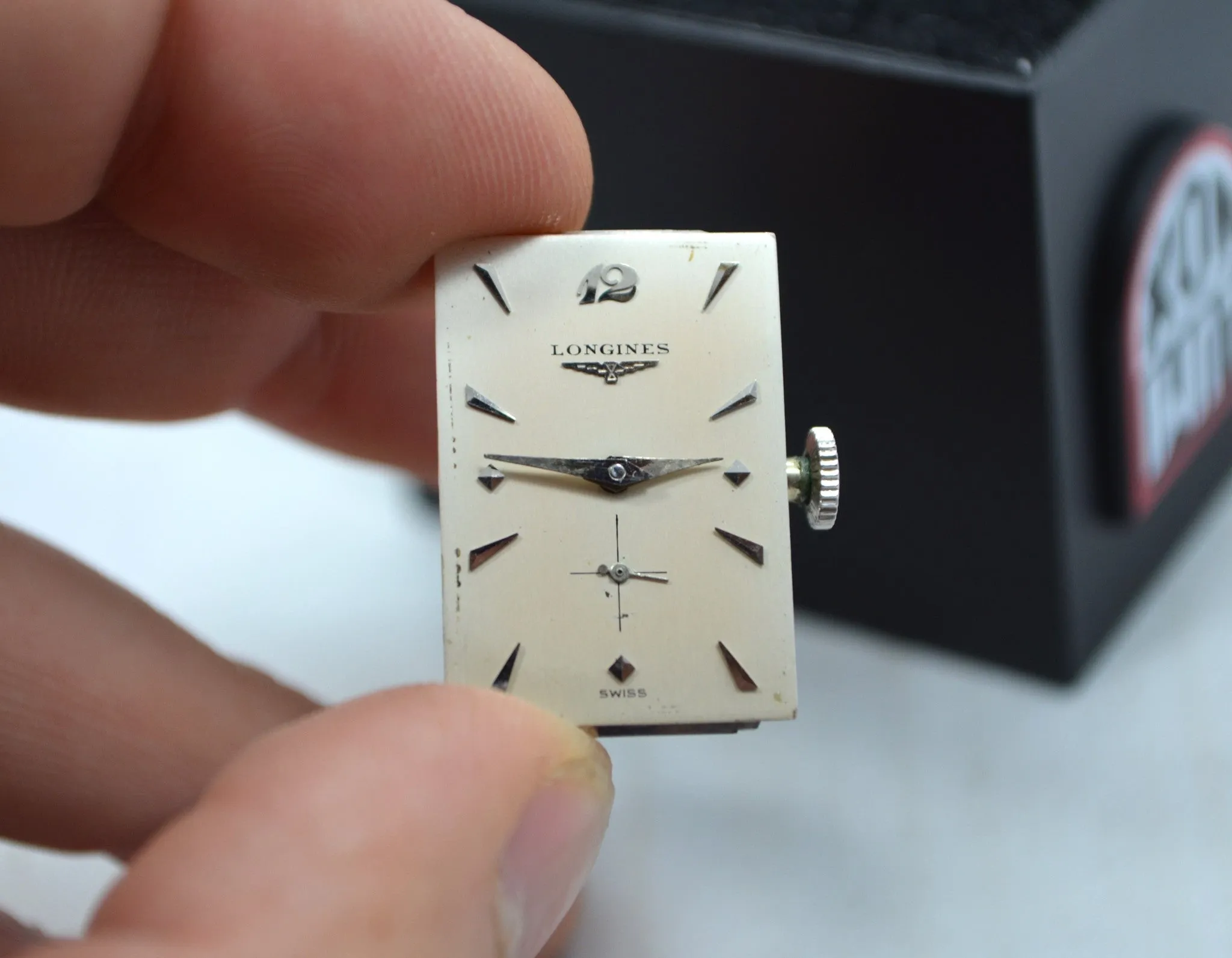Vintage Longines Top Hat 14K White Gold Diamond Bezel 1940's Ladies Manual Watch