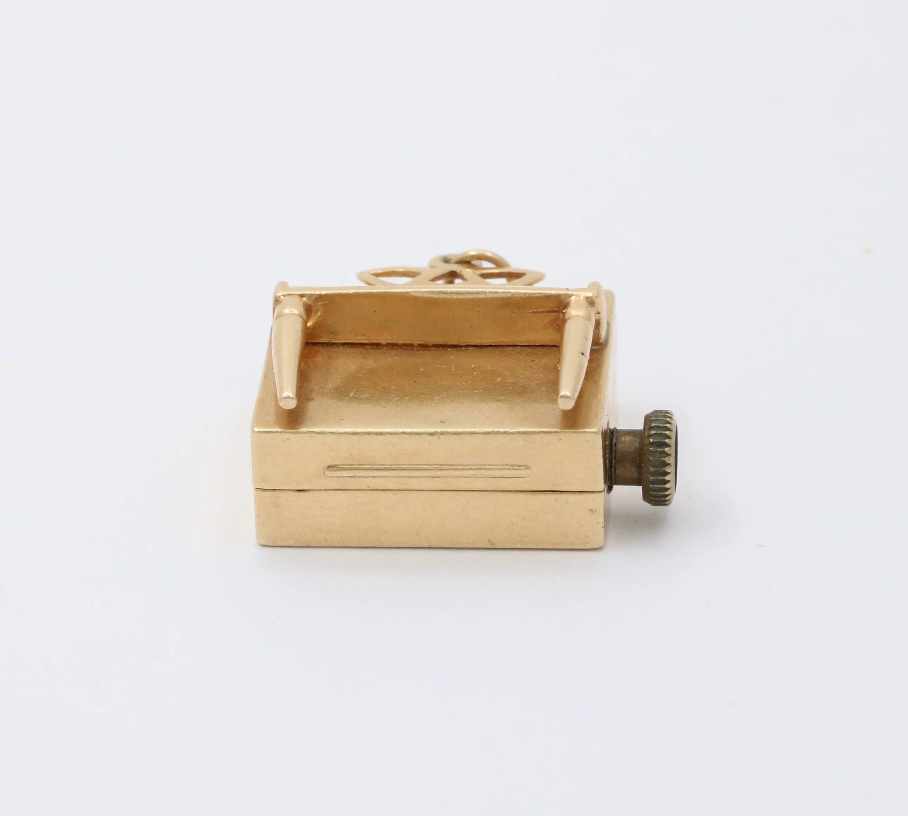 Vintage Mechanical Wind Up Music Box Piano Charm, Rare 14K Gold Pendant
