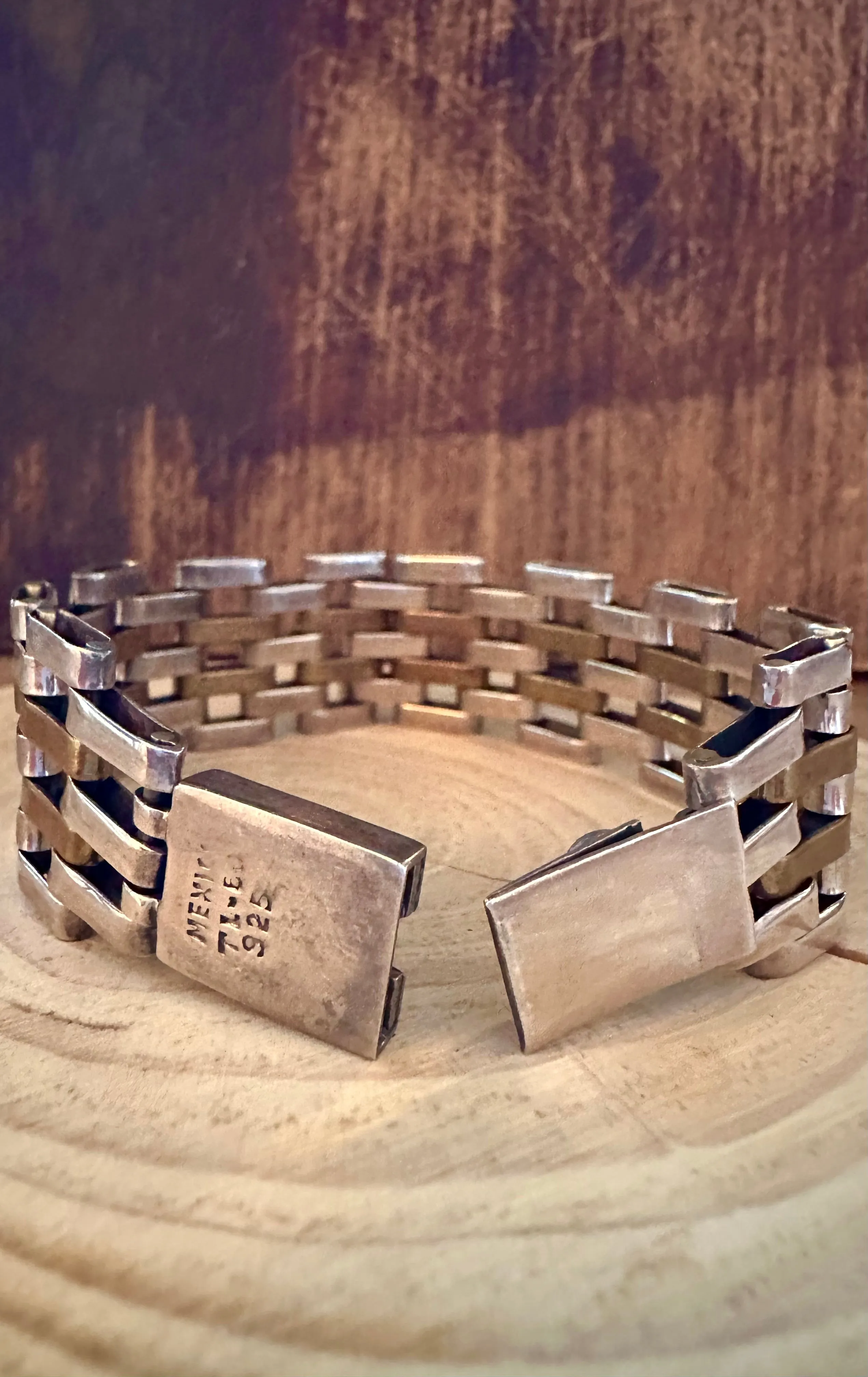 VINTAGE MEXICAN MESH 1990s Brass and Silver Bracelet