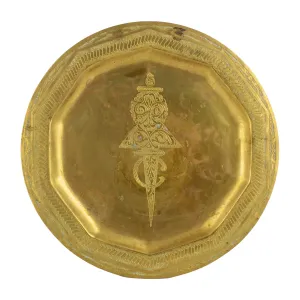 Vintage Moroccan Brass Tray with Engraved Design