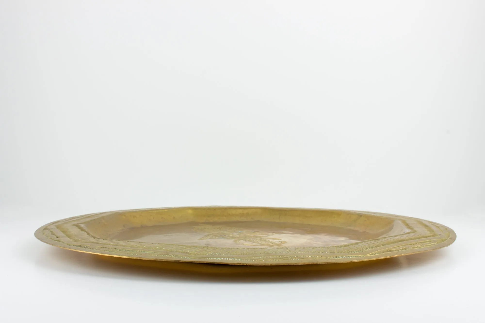Vintage Moroccan Brass Tray with Engraved Design