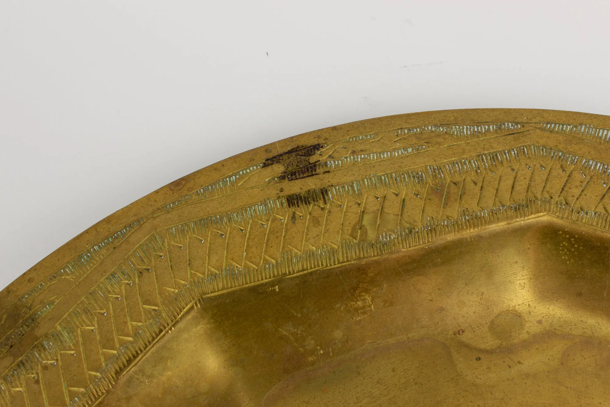 Vintage Moroccan Brass Tray with Engraved Design