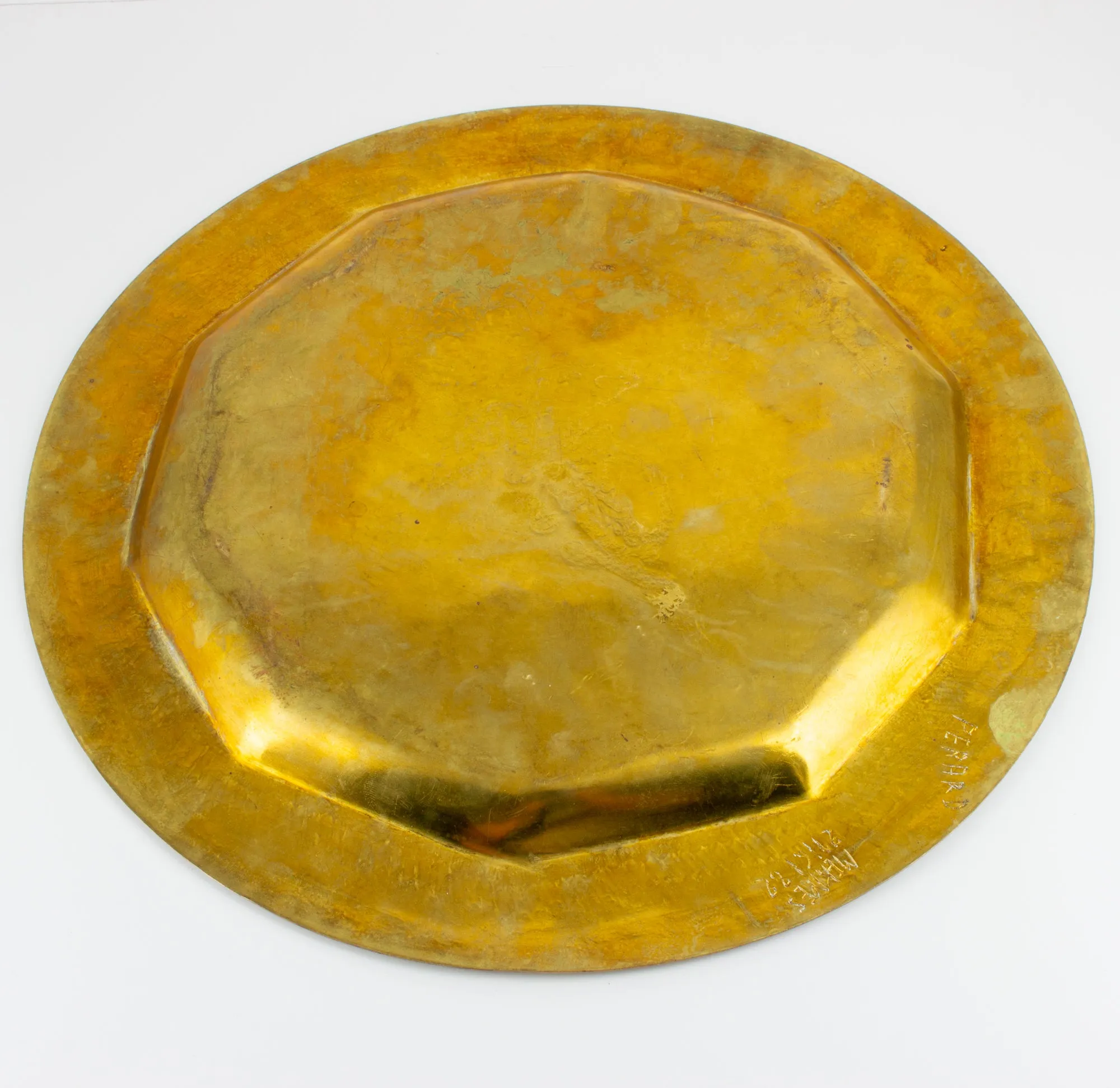 Vintage Moroccan Brass Tray with Engraved Design