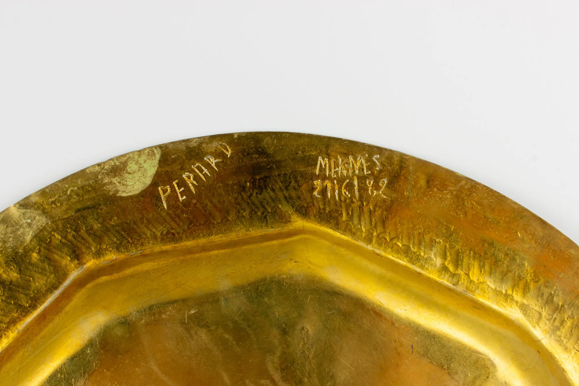 Vintage Moroccan Brass Tray with Engraved Design