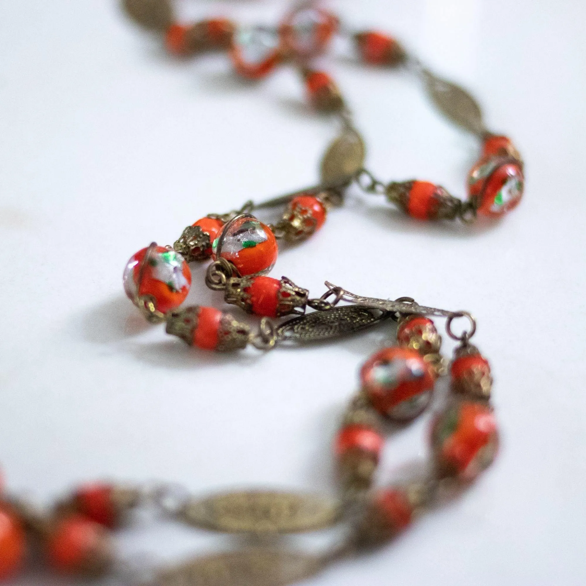 Vintage Orange Venetian Glass Necklace