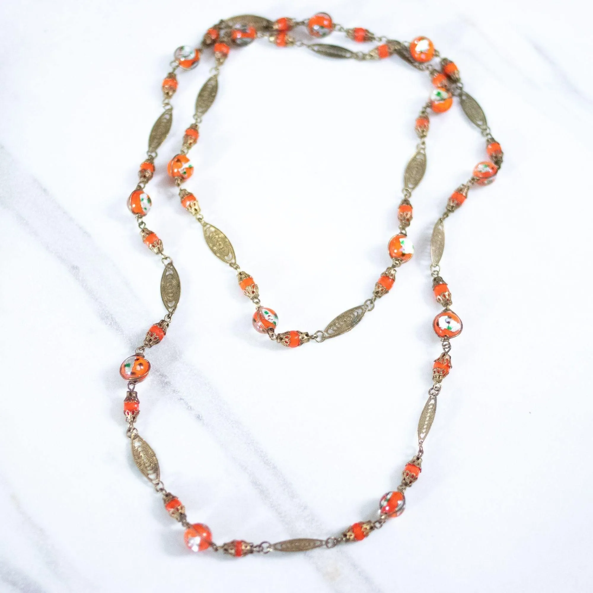 Vintage Orange Venetian Glass Necklace