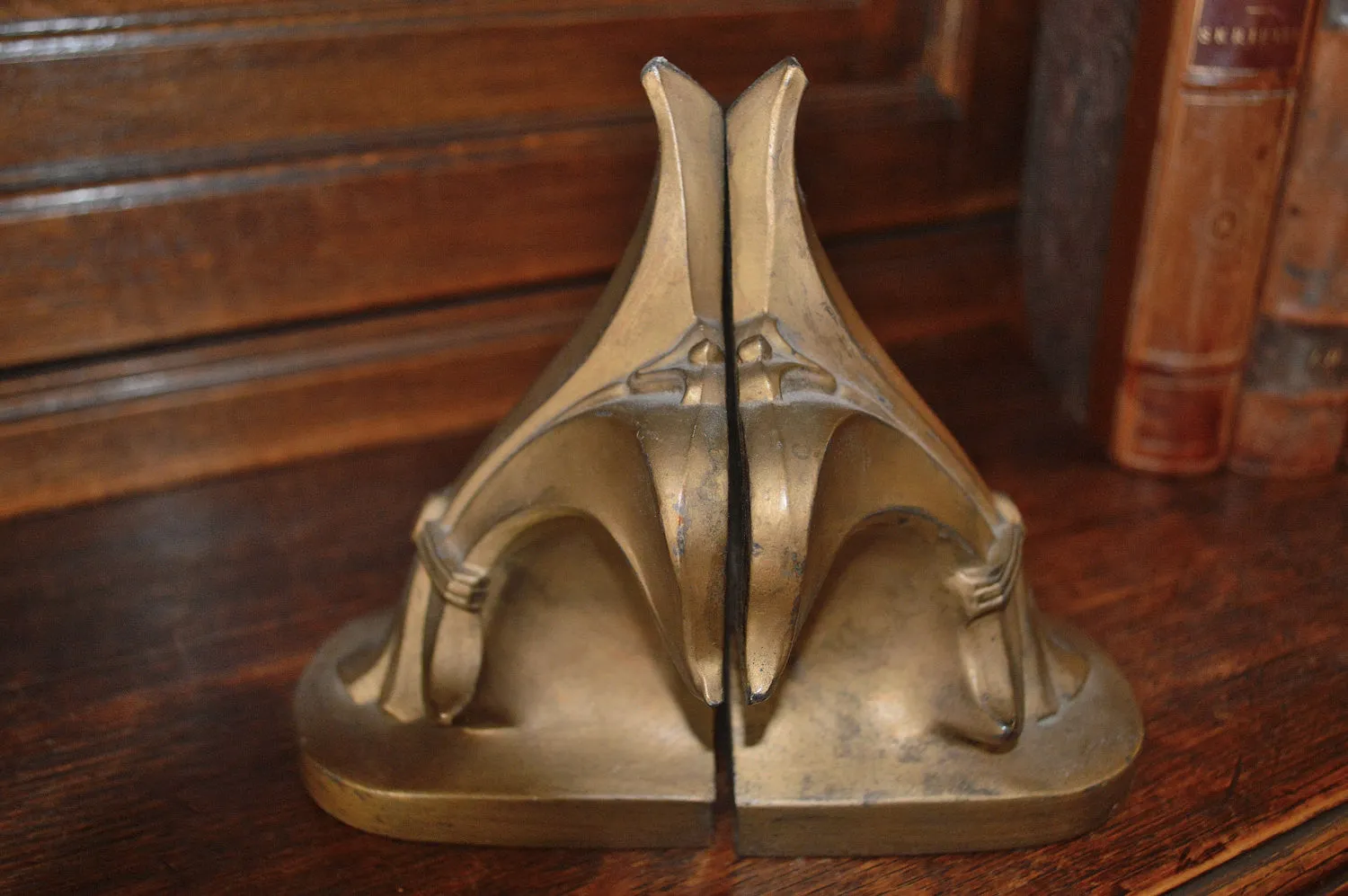 Vintage Pair Book Ends Heavy Brass Finish Fleur de Lis Bookends