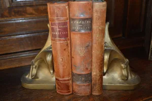 Vintage Pair Book Ends Heavy Brass Finish Fleur de Lis Bookends