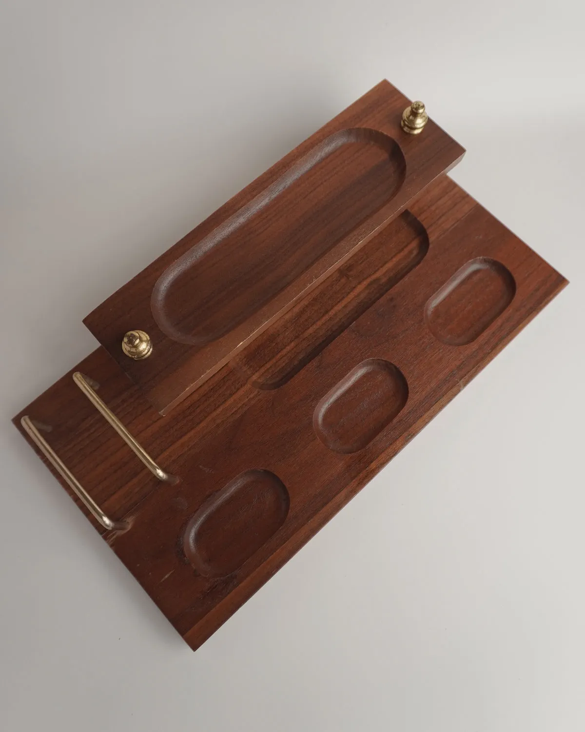 VINTAGE WALNUT & BRASS DESK VALET - 2 TIER