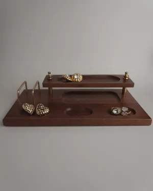 VINTAGE WALNUT & BRASS DESK VALET - 2 TIER