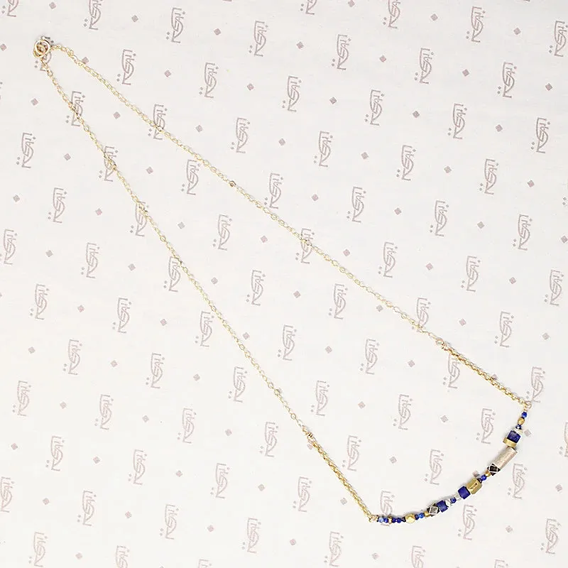 Vivid Blue Lapis & Brass Bead Arc Necklace by Brin