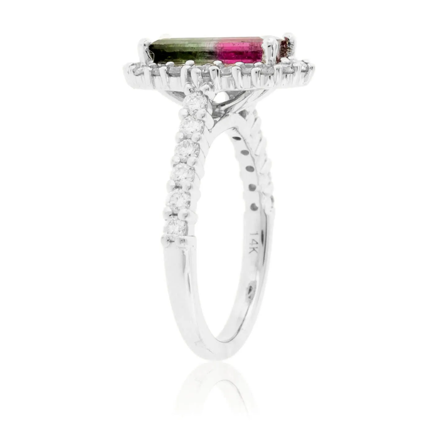 Watermelon Tourmaline & Diamond Halo Ring