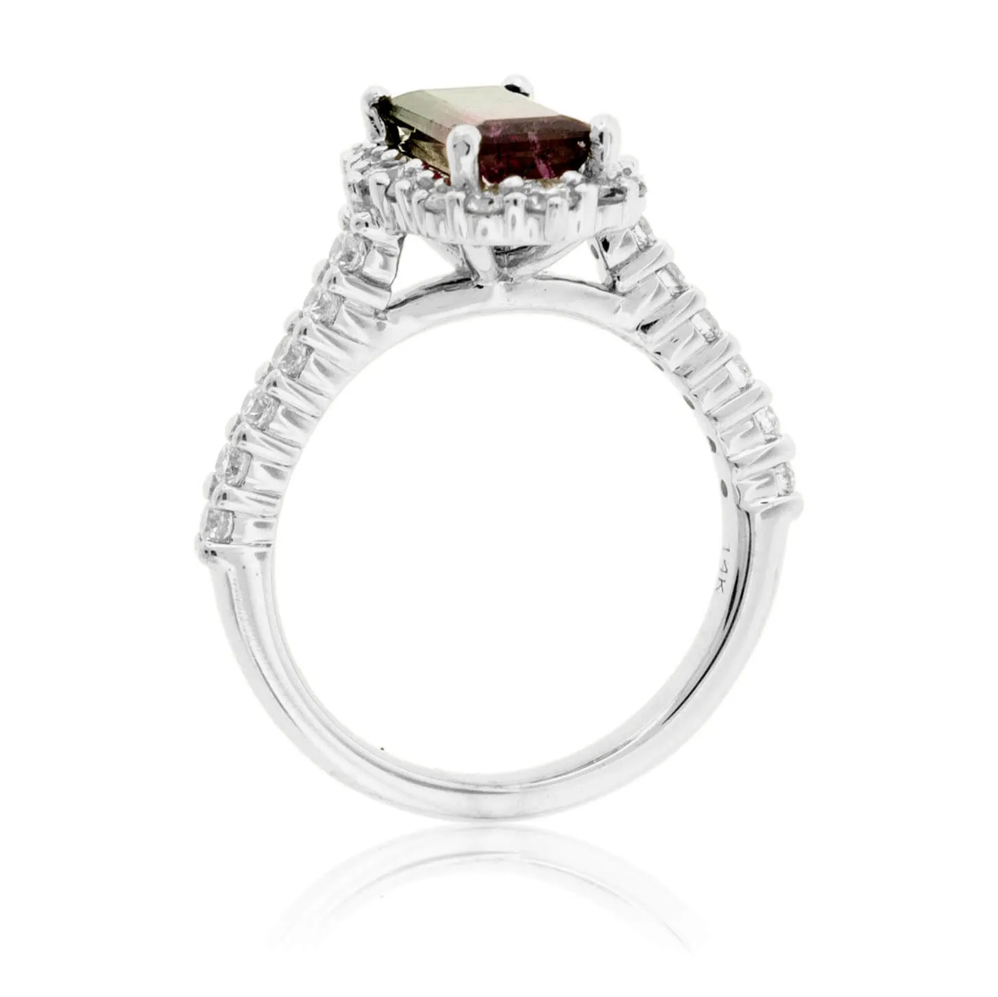 Watermelon Tourmaline & Diamond Halo Ring