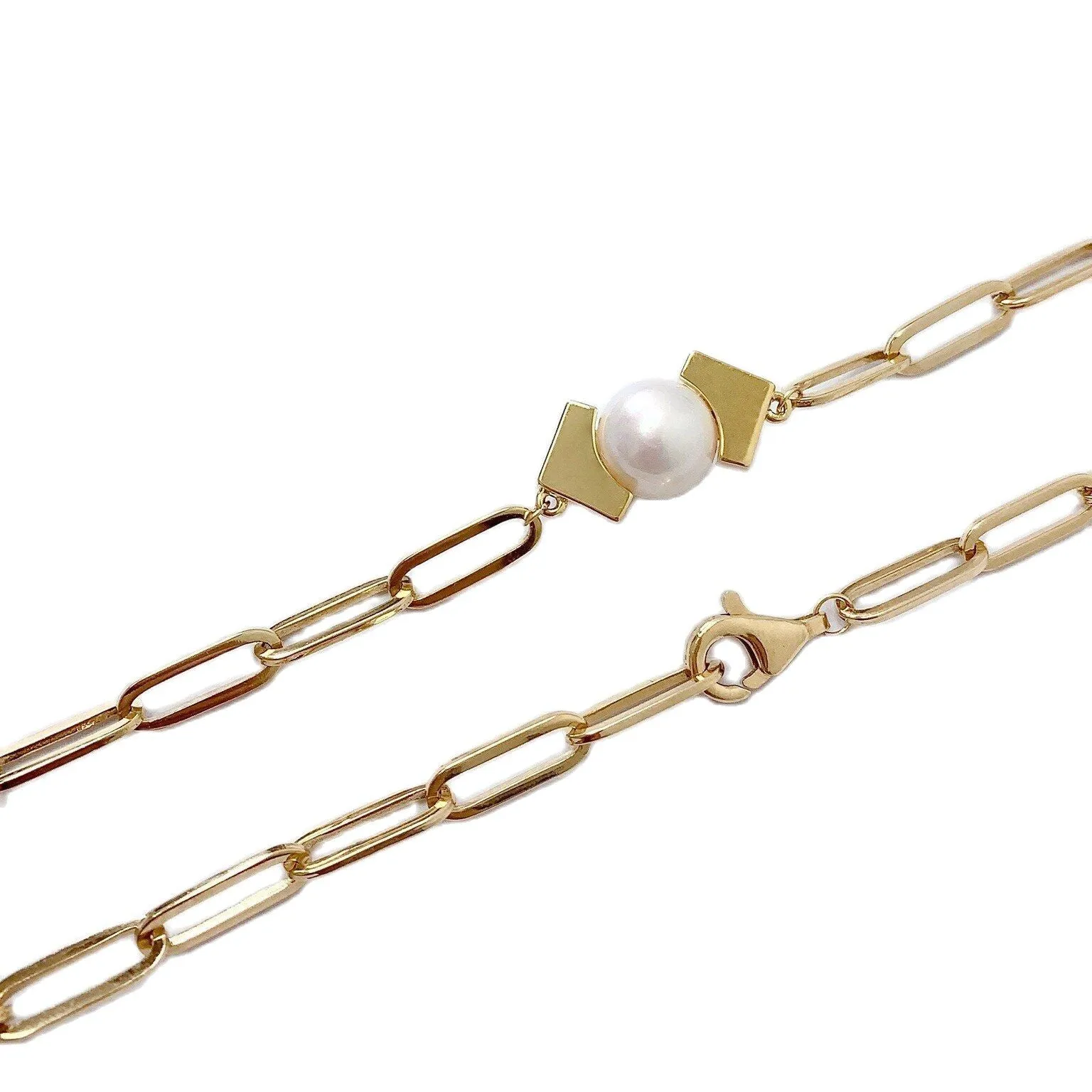 White Freshwater Pearl 18K Yellow Gold Necklace