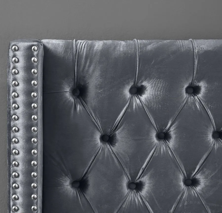 Wing Tufted Bed - Grey Velvet