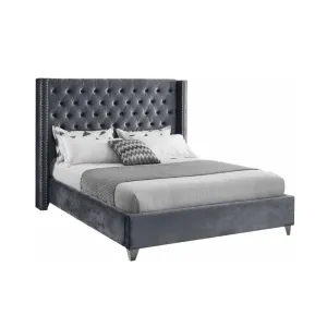 Wing Tufted Bed - Grey Velvet