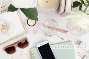 Workspace with Smartphone & Sunglasses