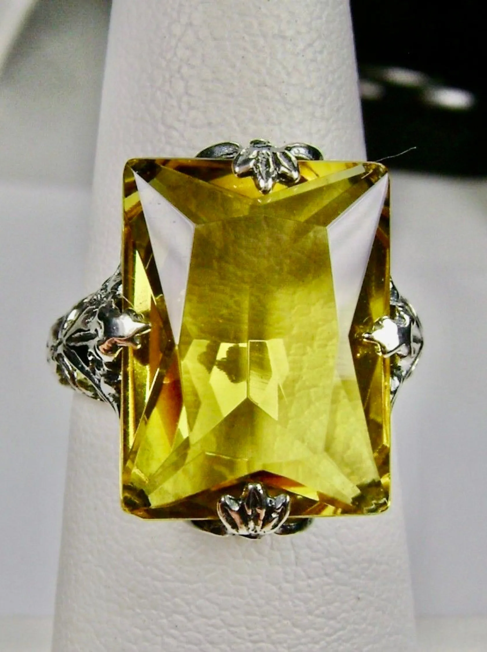 Yellow Citrine Jewelry Set, Rectangle Art Deco Set includes Ring, Earrings & Pendant #S15